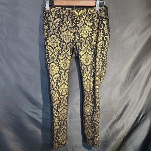 Hue Women's Black & Gold Metallic pull-ons Leggings Size Medium (CC-25)